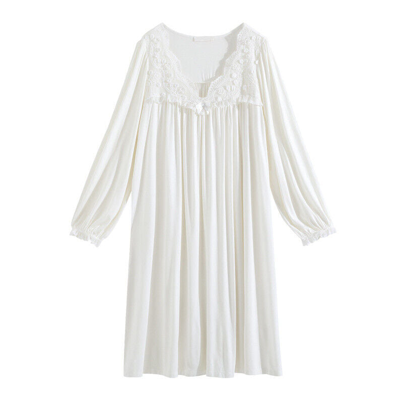 Princess Nightdress Long Sleeve Modal Cotton Mid-Length