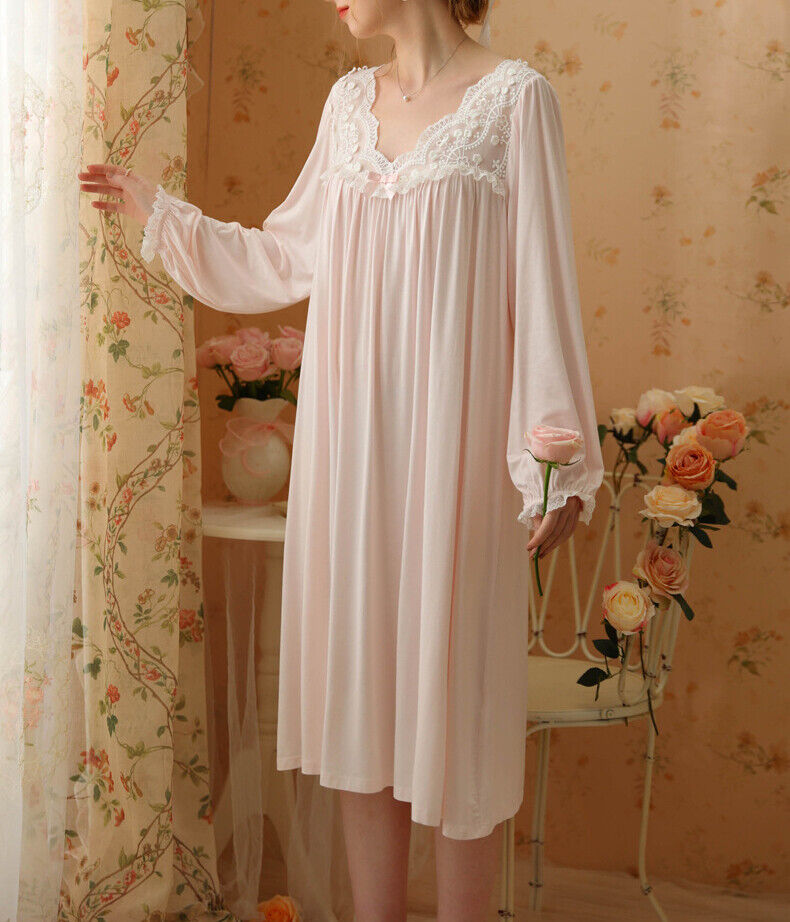 Princess Nightdress Long Sleeve Modal Cotton Mid-Length