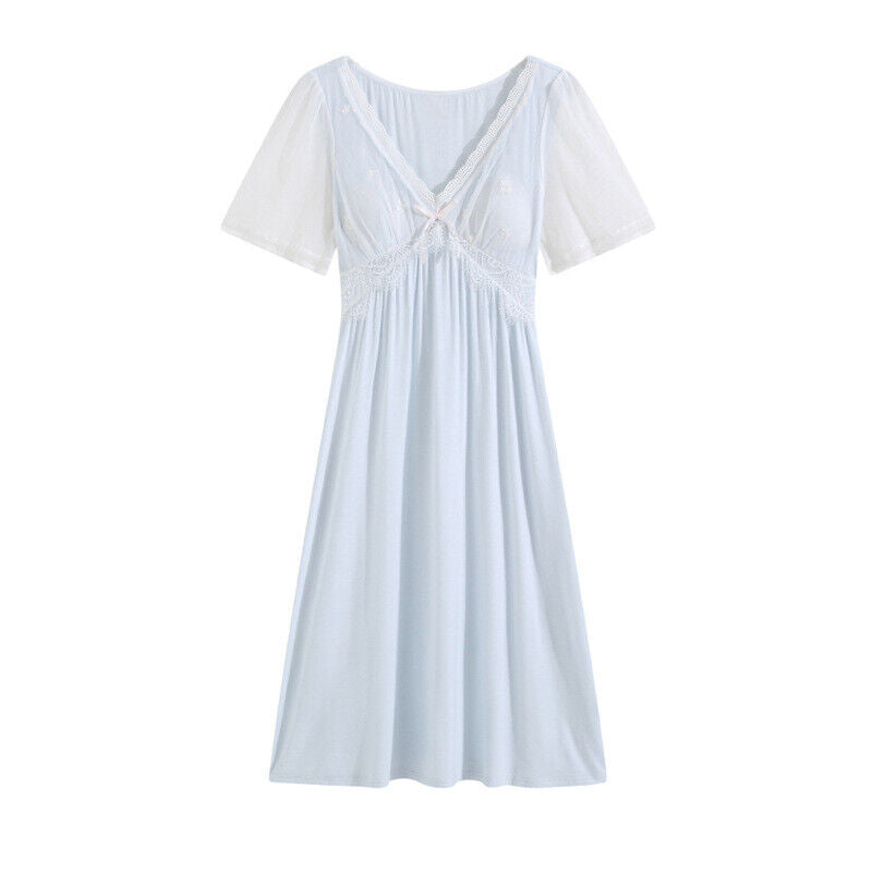 French Court Short-Sleeved Nightdress with Chest Pad