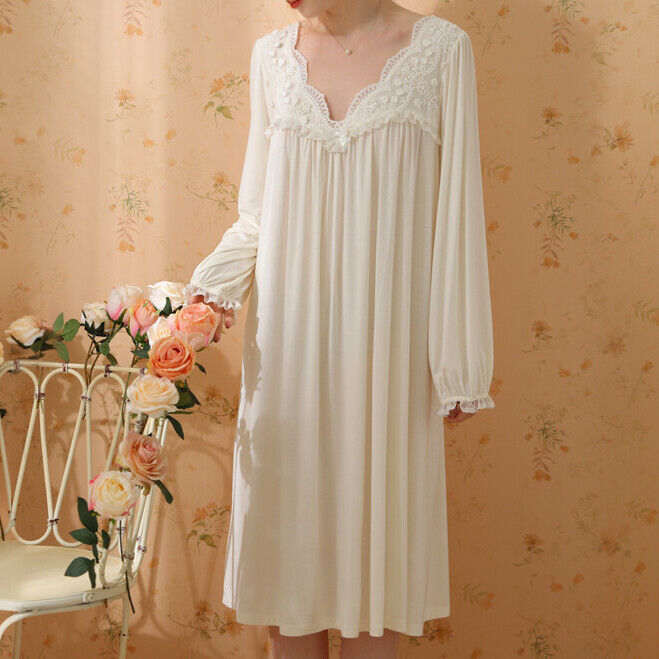 Princess Nightdress Long Sleeve Modal Cotton Mid-Length