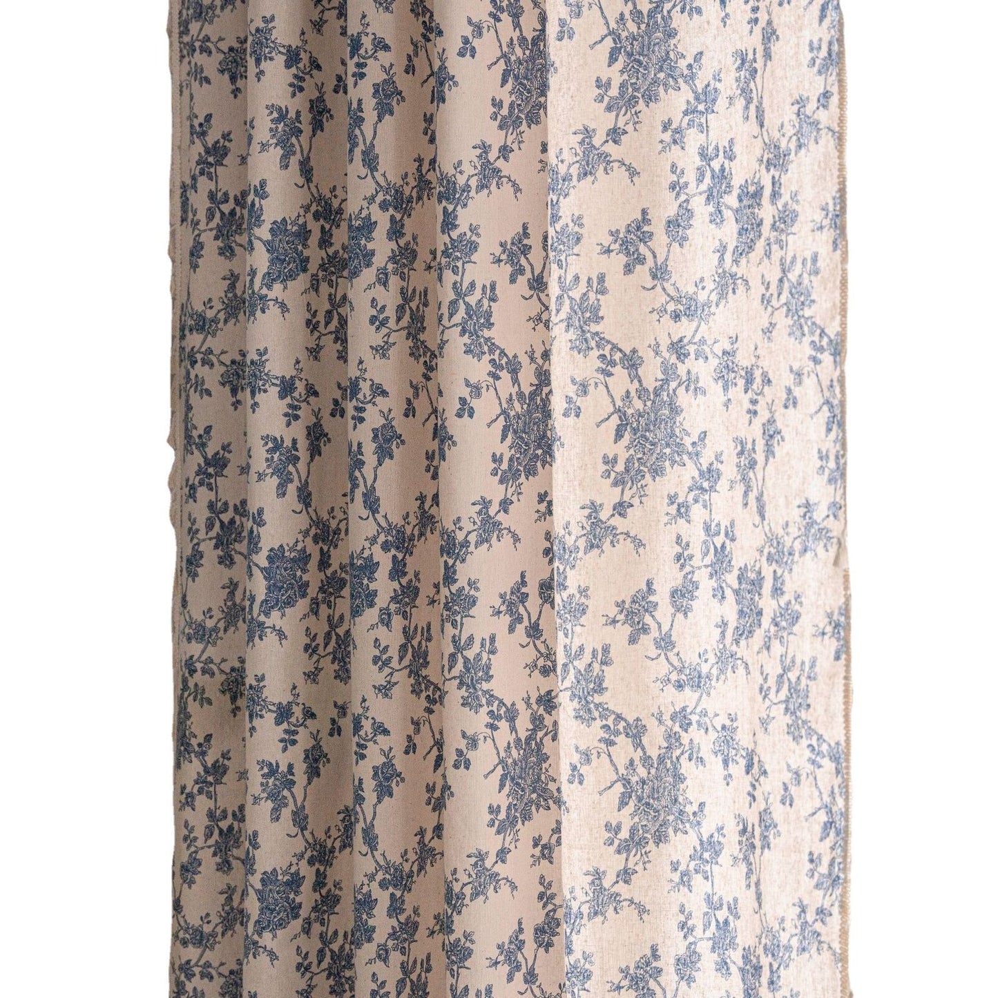 Curtains in Cotton and Linen Blend with Blue Floral Print