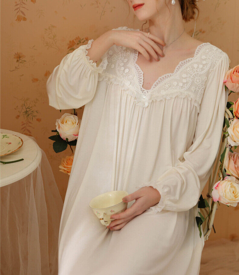 Princess Nightdress Long Sleeve Modal Cotton Mid-Length