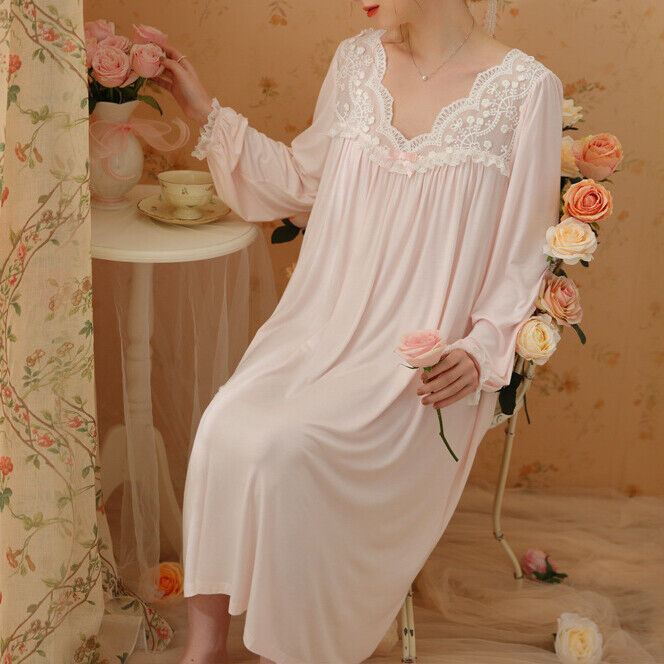 Princess Nightdress Long Sleeve Modal Cotton Mid-Length