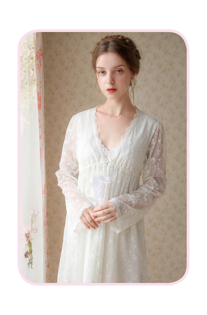 Nightdress Long Sleeve Mesh Two-Piece Embroidery Pack Thin Robe