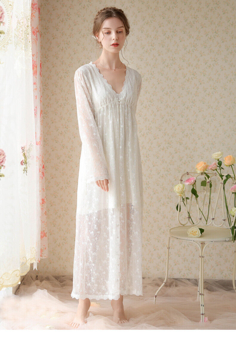 Nightdress Long Sleeve Mesh Two-Piece Embroidery Pack Thin Robe