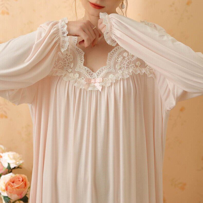 Princess Nightdress Long Sleeve Modal Cotton Mid-Length