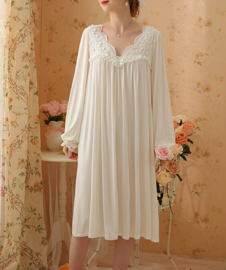 Princess Nightdress Long Sleeve Modal Cotton Mid-Length