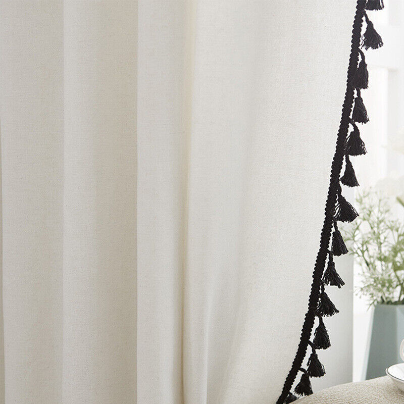 Premium Japanese Style Cotton Linen Curtains with Black Edges