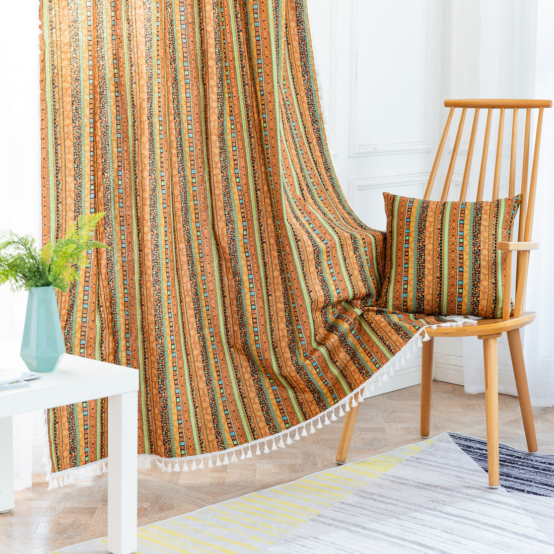 Tassel striped curtains