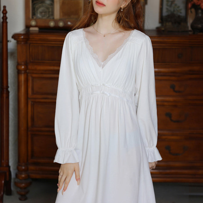 Cotton long-sleeved dress sweet pajamas