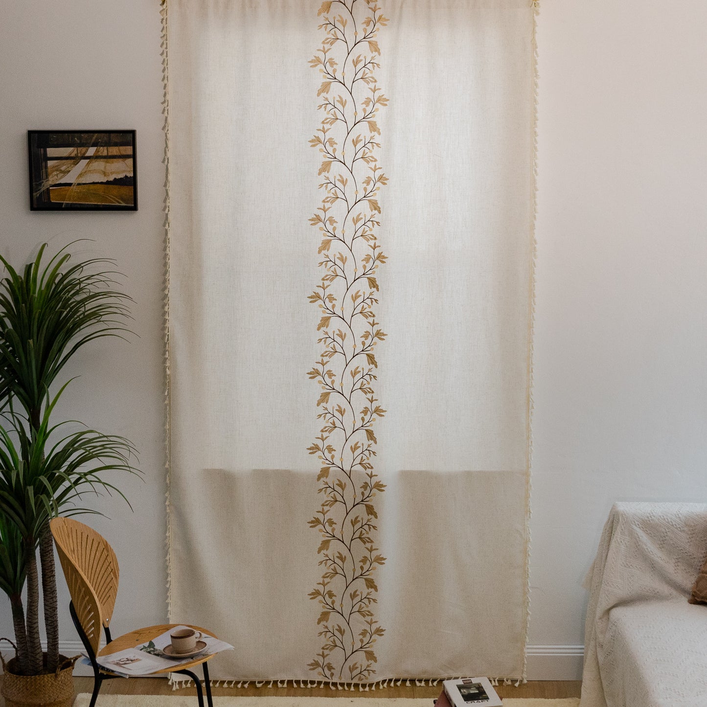 Embroidered cotton and linen curtains