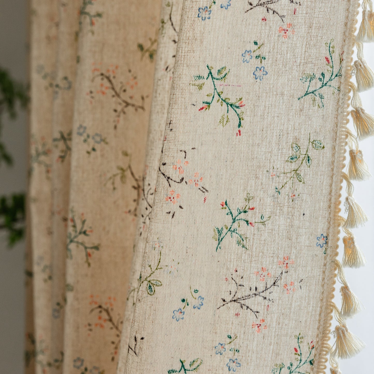 Tassel cotton and linen curtains