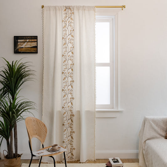 Embroidered cotton and linen curtains