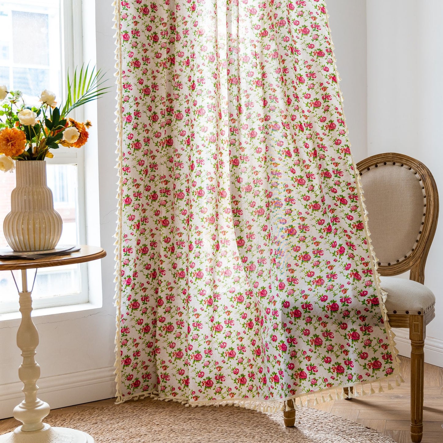 Tassel cotton and linen curtains