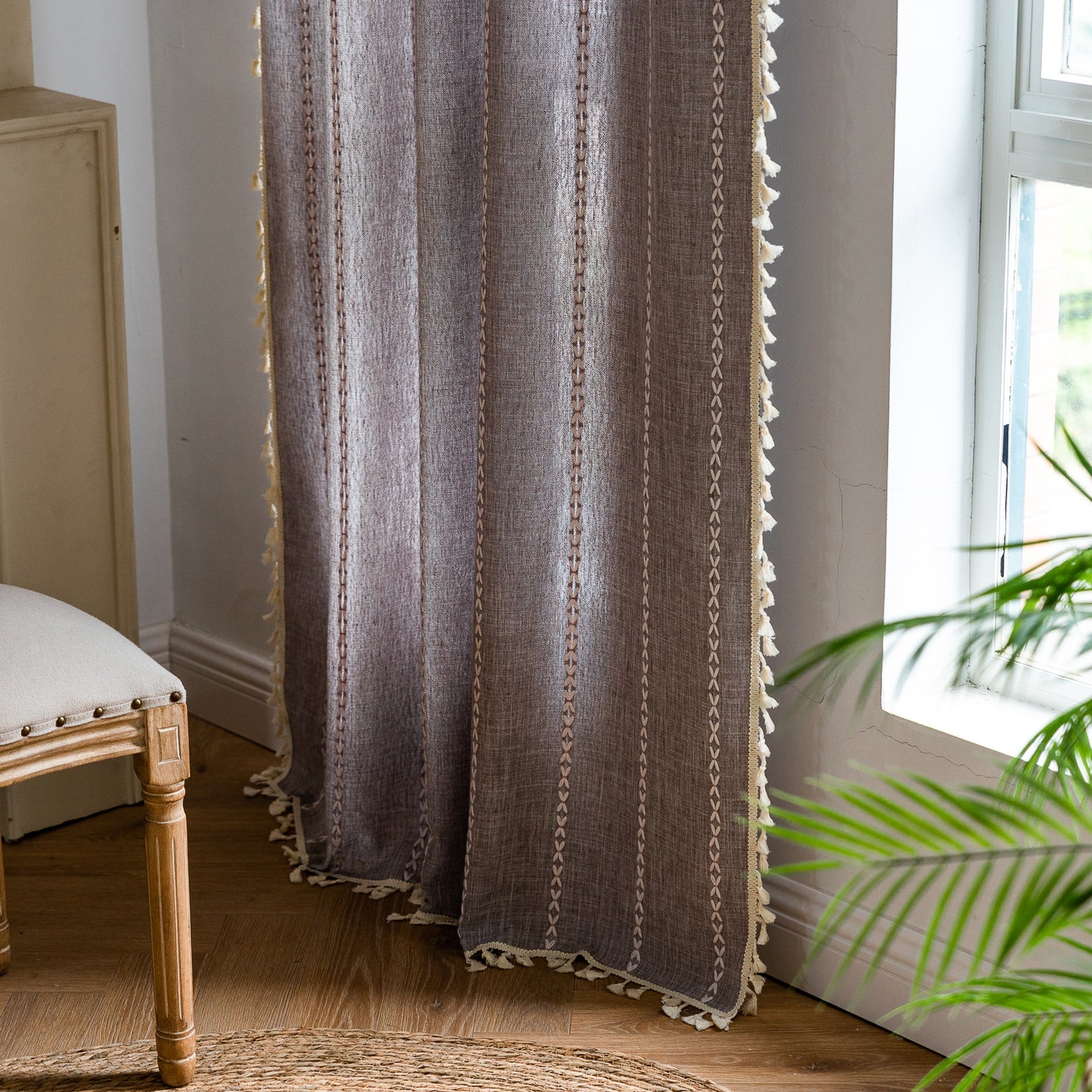 Striped semi-blackout curtains