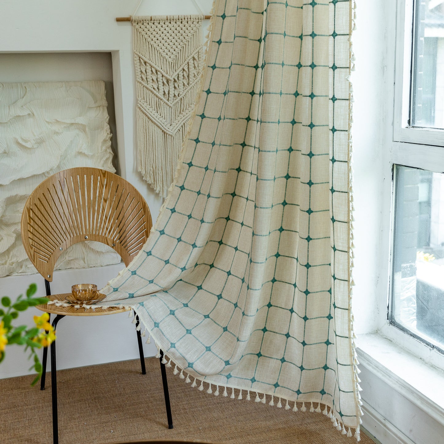 Tassel plaid curtains