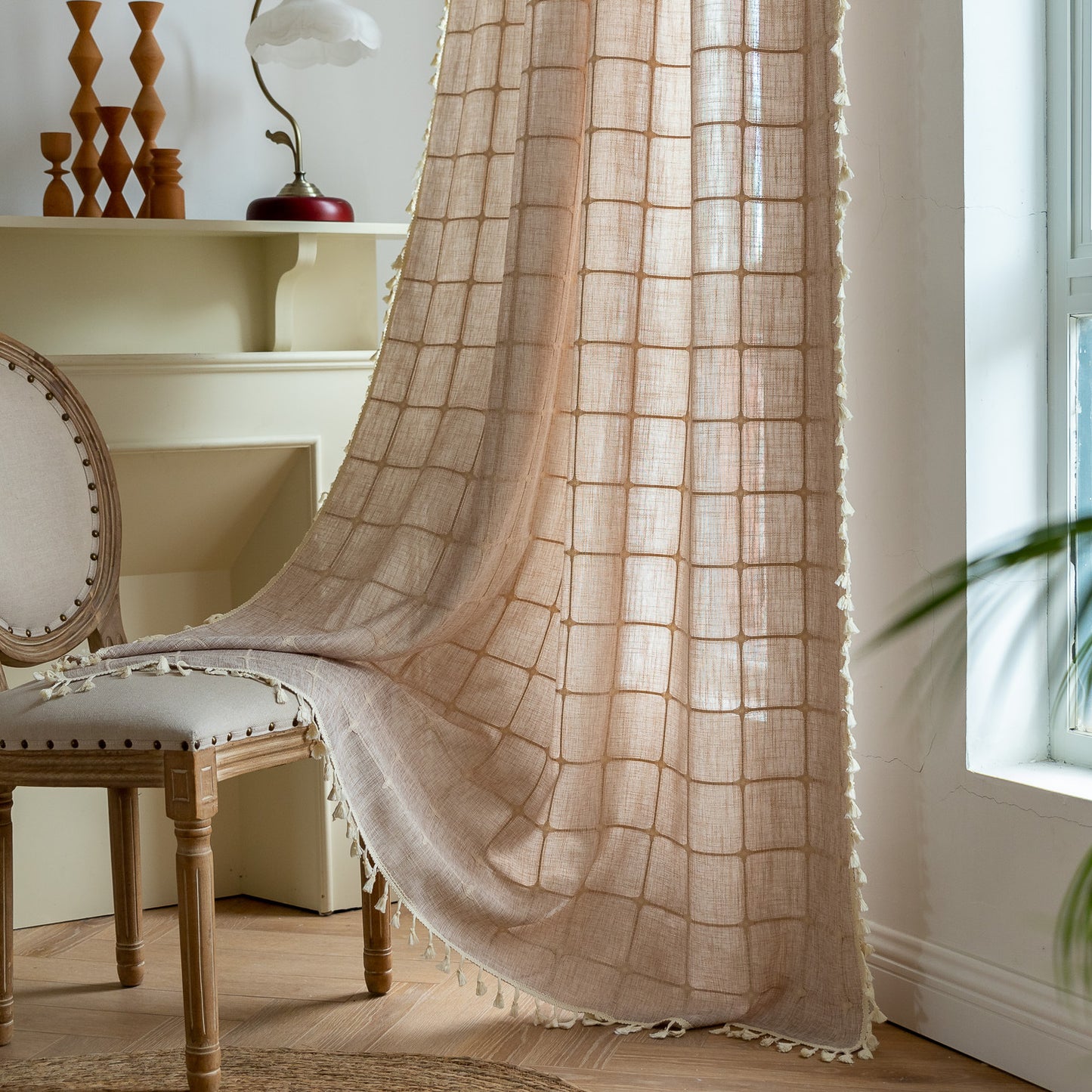 Tassel plaid curtains