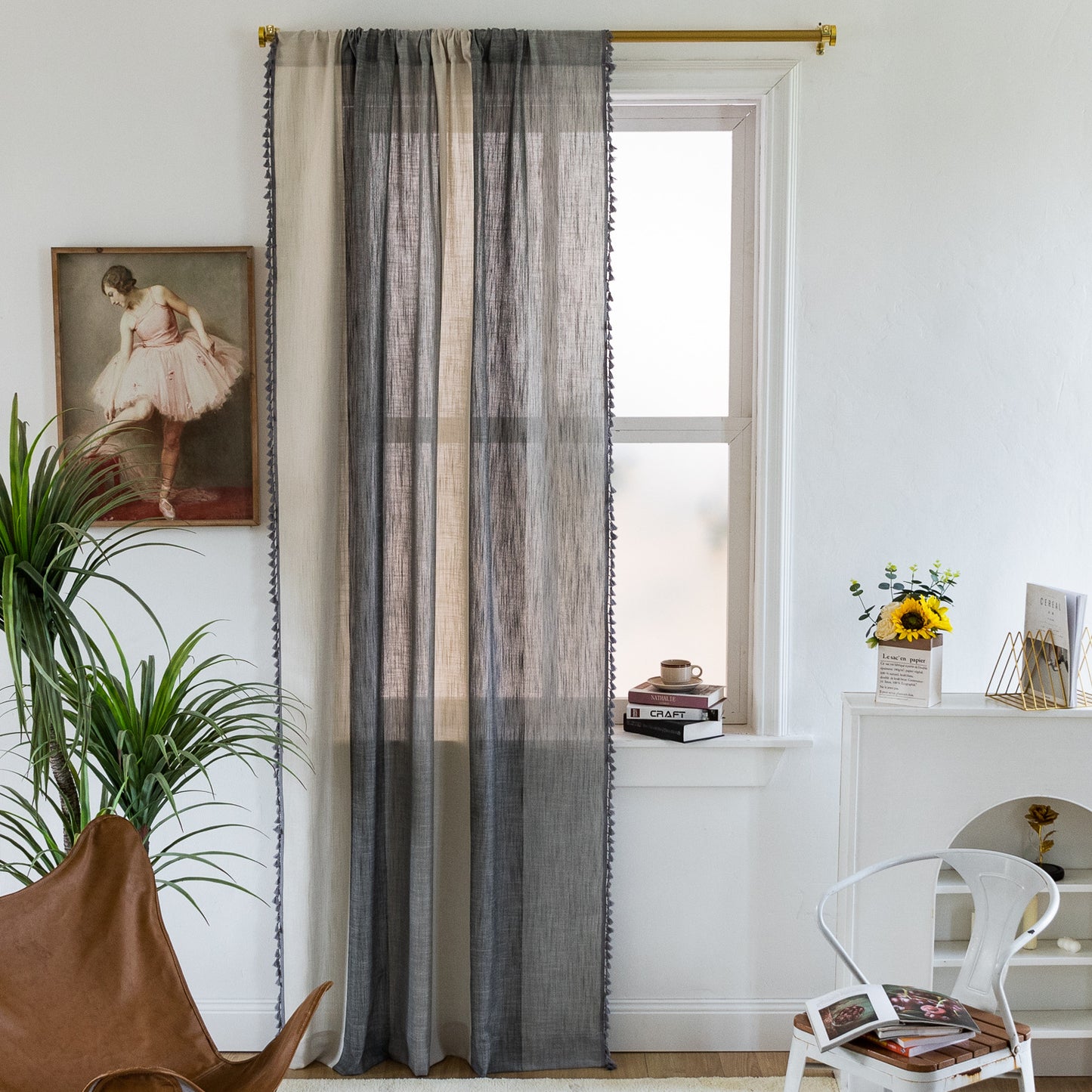 Cotton and linen color matching curtains