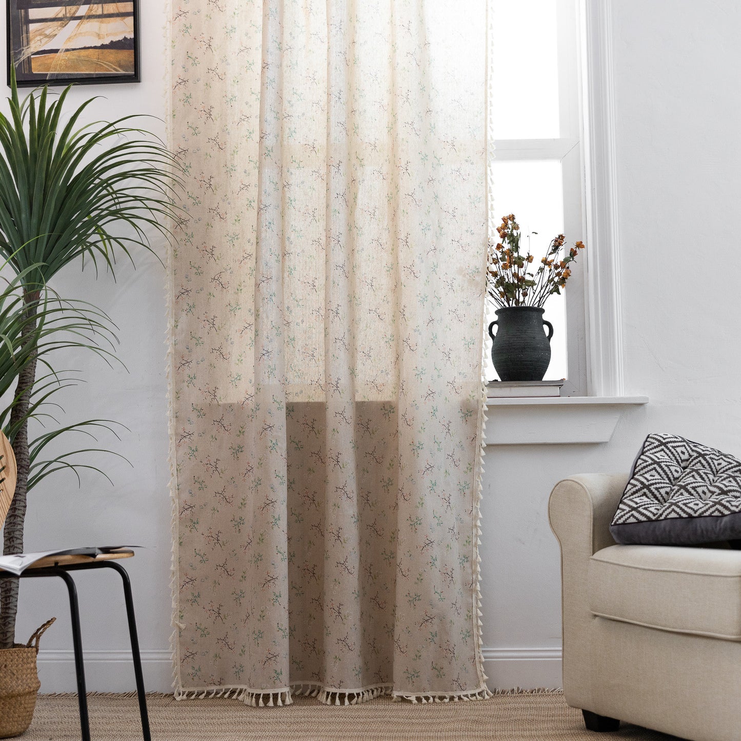 Tassel cotton and linen curtains